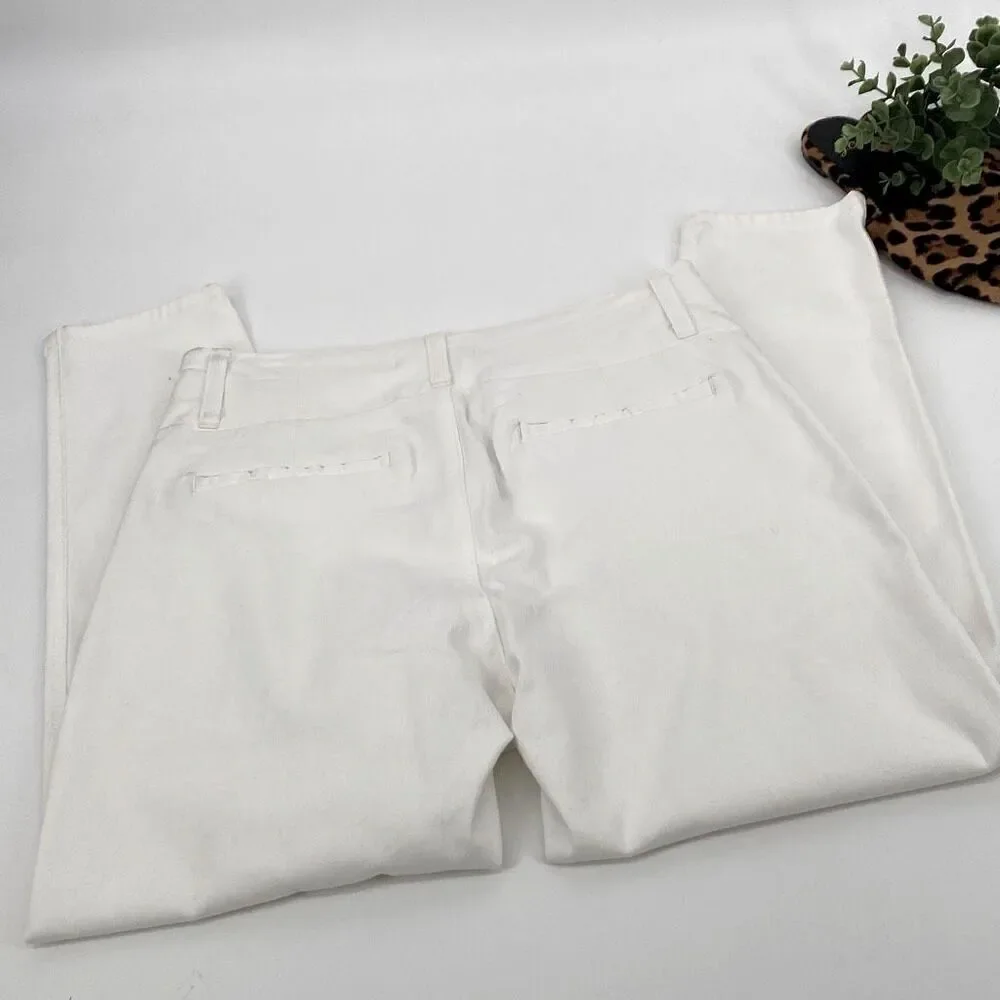 Alice + Olivia High-Rise Pleated Front Stretch Tapered Jeans Cropped Pants White